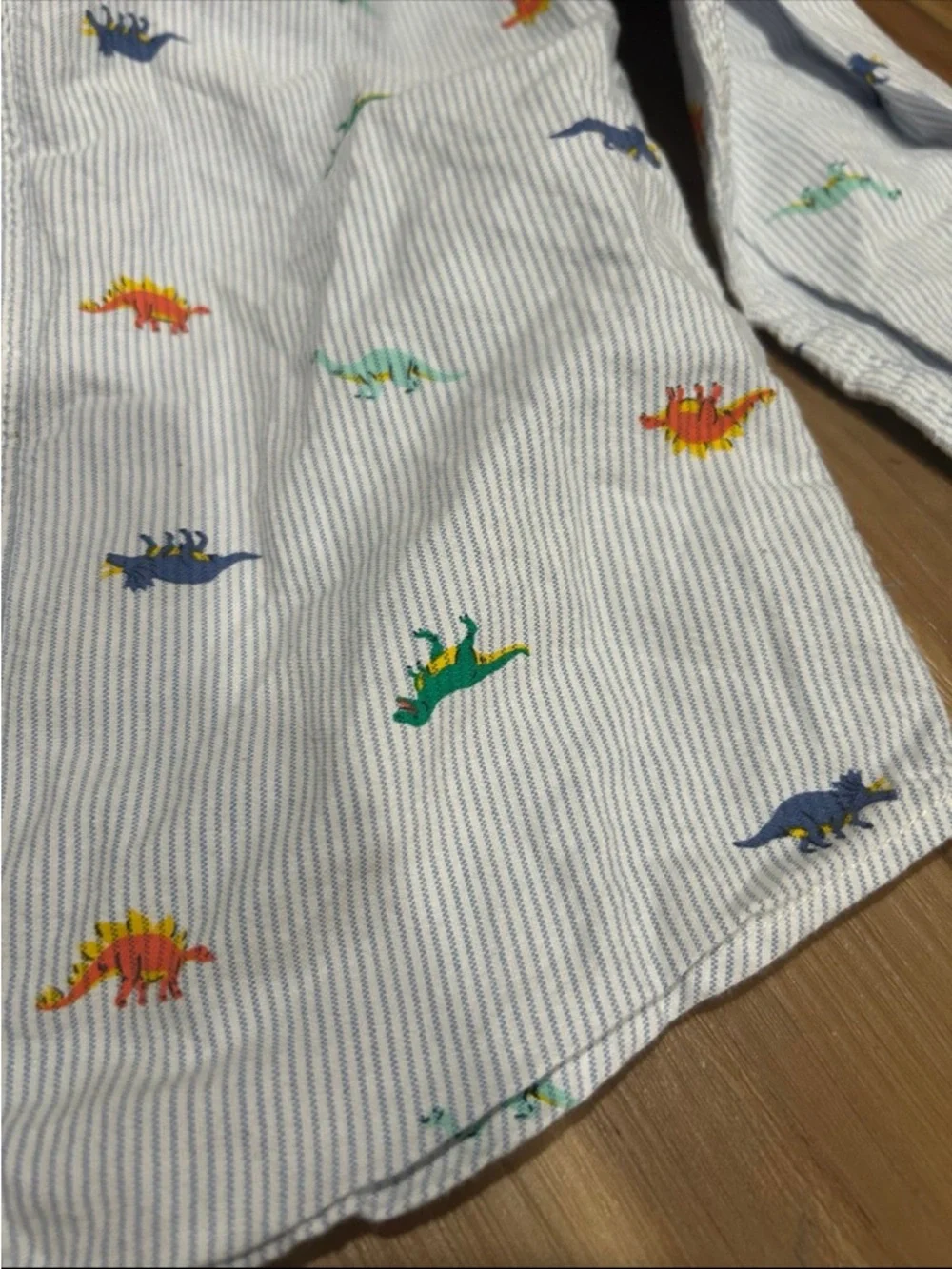 Carter's Light Blue Striped Button-Up with Multicolor Dino Print Size 6/6A